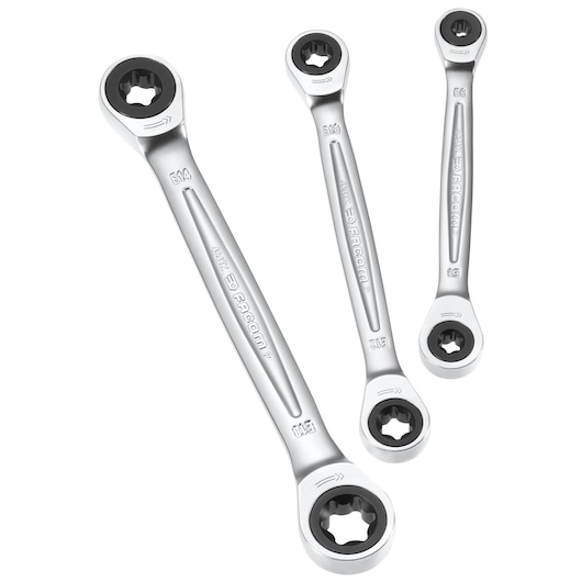 Double box-end TORX® ratchet wrench set, 3 pieces (E6 to E18)