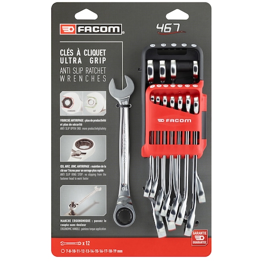 7 - 19mm Reversible Ratchet Wrench Set With Holder (12 Pc)