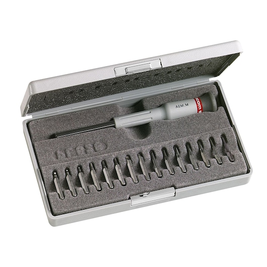 MICRO-TECH® screwdriver bit holder and 16 bits in a hard case